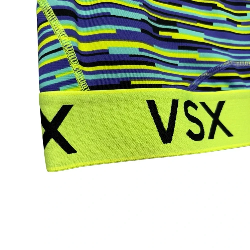 VSX Sport Womens Sports Bra Small Neon Green Purple Racerback Pullover Gym